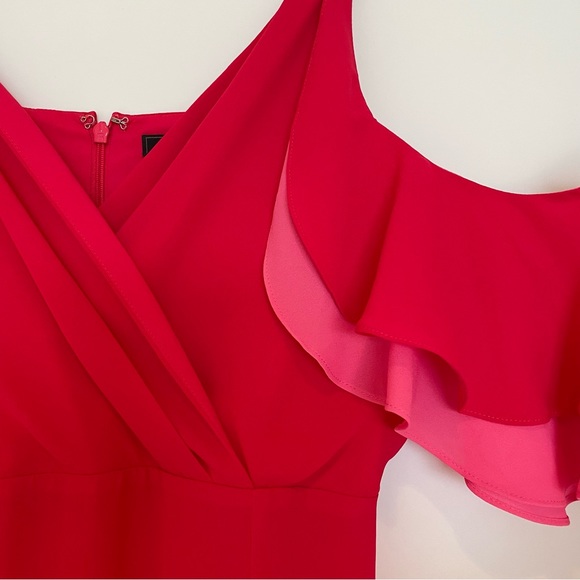 BCBGMAXAZRIA Off-Shoulder High-Low Colorblock Ruffle Dress - Picture 7 of 8